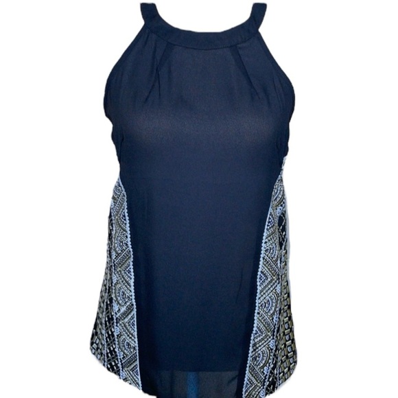 Lulumari Black Silky Halter Top Metallic Thread Embroidered Accent Panels Sz S - Picture 3 of 16